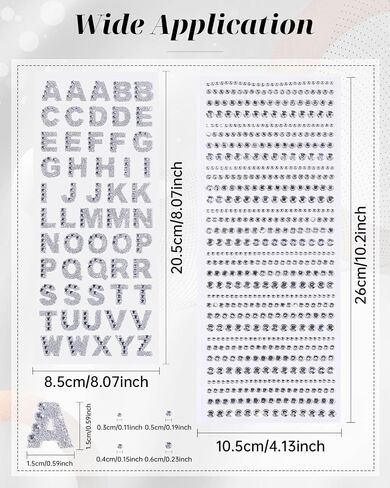 EORTA Set of 4 Rhinestone Alphabet Letter Stickers Sparkling Glitter Sticker Self Adhesive Letters for Grad Cap Handicraft Art Craft Laptops Water Bottles Phone, Silver in Saudi Arabia