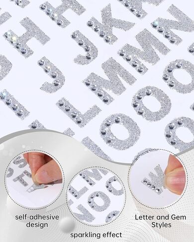 EORTA Set of 4 Rhinestone Alphabet Letter Stickers Sparkling Glitter Sticker Self Adhesive Letters for Grad Cap Handicraft Art Craft Laptops Water Bottles Phone, Silver in Saudi Arabia