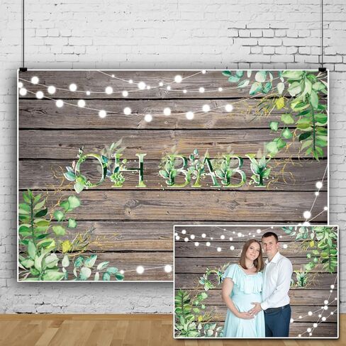 Baby Shower Backdrop,Oh Baby Birthday Party Banner,Rustic Wood Greenery Background Boy Girl Newborn Party Decoration Photography Background Supplies Durable Polyester Fabric Reusable 10x8Ft in Saudi Arabia