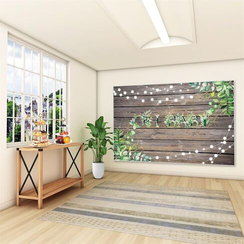 Baby Shower Backdrop,Oh Baby Birthday Party Banner,Rustic Wood Greenery Background Boy Girl Newborn Party Decoration Photography Background Supplies Durable Polyester Fabric Reusable 10x8Ft in Saudi Arabia