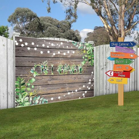 Baby Shower Backdrop,Oh Baby Birthday Party Banner,Rustic Wood Greenery Background Boy Girl Newborn Party Decoration Photography Background Supplies Durable Polyester Fabric Reusable 10x8Ft in Saudi Arabia