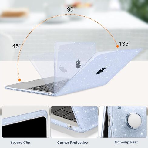 MOSISO Compatible with MacBook Air 13.6 inch Case 2022 2023 2024 Release M3 A3113 M2 A2681 Touch ID, Sparkly Glitter Plastic Hard Shell Case&Keyboard Cover&Screen Protector&Storage Bag, Transparent in Kuwait