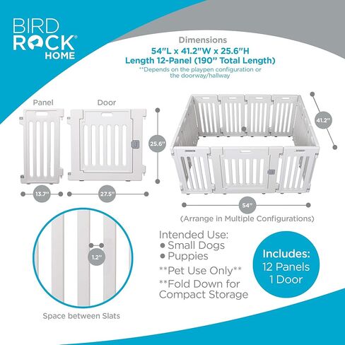 BIRDROCK HOME Dog Playpen with Door | 12 Panel | 25.6in H | Strong Plastic | Puppy Safety Fence Pen Playpen | Non-Slip and Secure Pet Gate | White in Kuwait