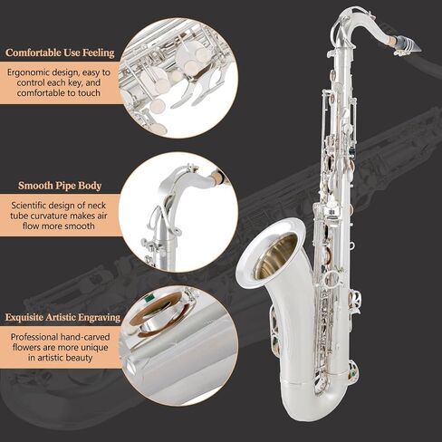 EASTROCK Tenor Saxophone Golden B Flat Tenor Sax Professional Tenor Saxophone for Beginners Students Kids and Musicians with Carrying Case,Mouthpiece,Reeds,Cushion Pads,Cleaning Kit,Neck Strap in Kuwait