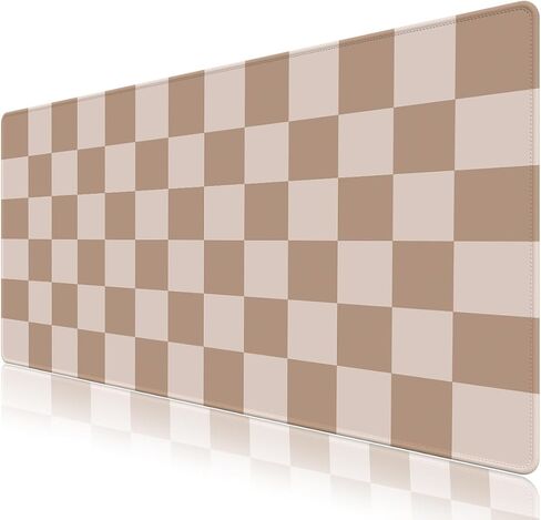 Big Desk Pad Mouse Pad, Large Gaming Mouse Mat with Stitched Edges, Non-Slip Waterproof Rubber Base Mous Mat for Office Computer Keyboard Laptop Home Decor (35.4X17.5 in), Milk Tea Brown Checkered in Saudi Arabia