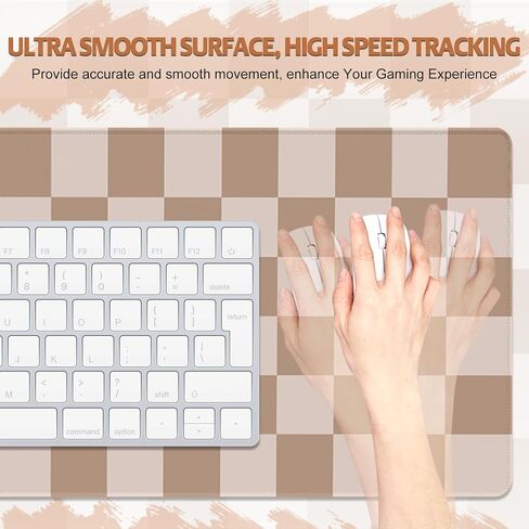 Big Desk Pad Mouse Pad, Large Gaming Mouse Mat with Stitched Edges, Non-Slip Waterproof Rubber Base Mous Mat for Office Computer Keyboard Laptop Home Decor (35.4X17.5 in), Milk Tea Brown Checkered in Saudi Arabia