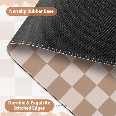 Big Desk Pad Mouse Pad, Large Gaming Mouse Mat with Stitched Edges, Non-Slip Waterproof Rubber Base Mous Mat for Office Computer Keyboard Laptop Home Decor (35.4X17.5 in), Milk Tea Brown Checkered in Saudi Arabia