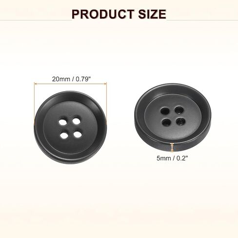 HARFINGTON 6pcs Sewing Button 20mm (0.79") 4 Holes Resin Round Craft Replacement Buttons for Clothing DIY Crafts Decoration, Black in Saudi Arabia