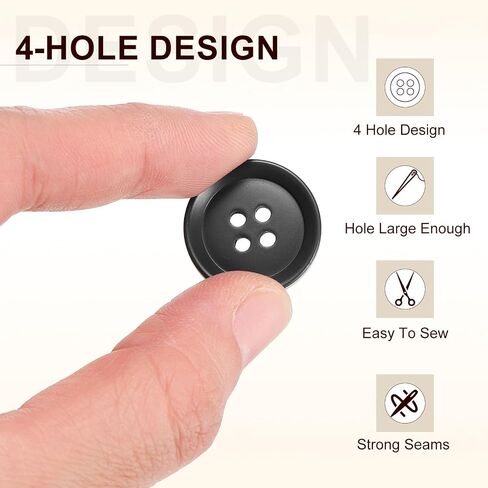 HARFINGTON 6pcs Sewing Button 20mm (0.79") 4 Holes Resin Round Craft Replacement Buttons for Clothing DIY Crafts Decoration, Black in Saudi Arabia