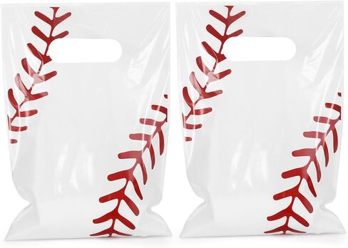 Fowecelt 100 PCS Baseball Goodie Bags, Baseball Party Gift Bags with Handles Treat Plastic Candy Snack for Kids Sports Events Game Day Team Birthday Party Favors Supplies, White in Kuwait