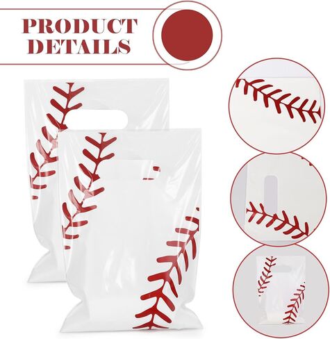 Fowecelt 100 PCS Baseball Goodie Bags, Baseball Party Gift Bags with Handles Treat Plastic Candy Snack for Kids Sports Events Game Day Team Birthday Party Favors Supplies, White in Kuwait
