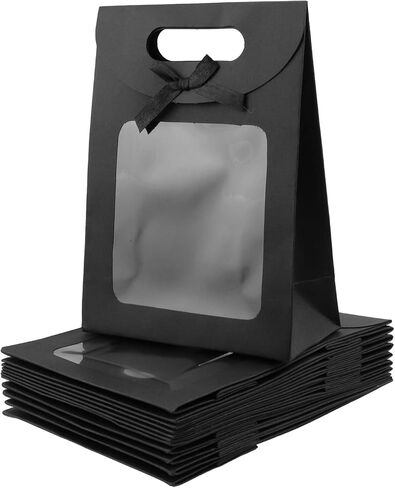 Semetall Kraft Paper Bags with Window,12Pcs Paper Gift Bags,Stand Up Gift Bag with Handles,Brown Gift Bag for Candy Cookies Packaging Wedding Christmas Party-5.5"x2.8"x7.9" in Saudi Arabia