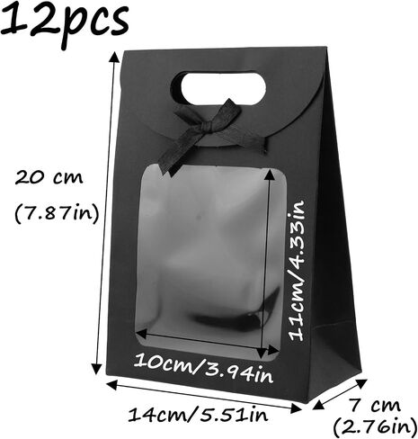 Semetall Kraft Paper Bags with Window,12Pcs Paper Gift Bags,Stand Up Gift Bag with Handles,Brown Gift Bag for Candy Cookies Packaging Wedding Christmas Party-5.5"x2.8"x7.9" in Saudi Arabia