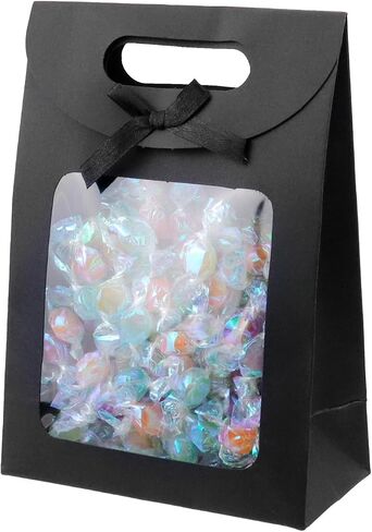 Semetall Kraft Paper Bags with Window,12Pcs Paper Gift Bags,Stand Up Gift Bag with Handles,Brown Gift Bag for Candy Cookies Packaging Wedding Christmas Party-5.5"x2.8"x7.9" in Saudi Arabia