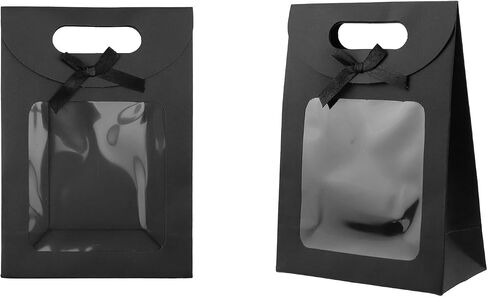 Semetall Kraft Paper Bags with Window,12Pcs Paper Gift Bags,Stand Up Gift Bag with Handles,Brown Gift Bag for Candy Cookies Packaging Wedding Christmas Party-5.5"x2.8"x7.9" in Saudi Arabia