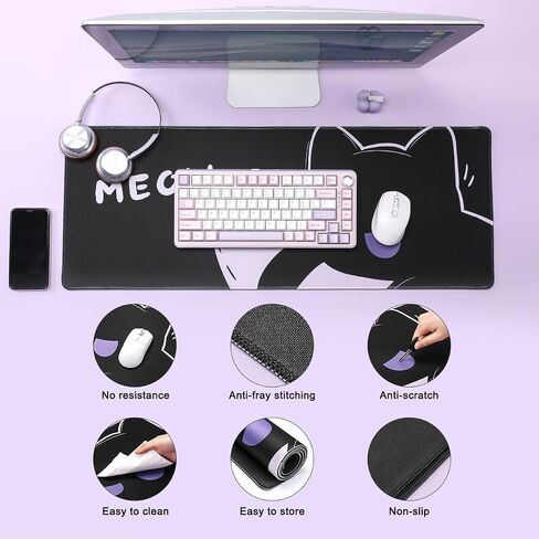 YUNZII Keynovo Gaming Mouse Pad, Large Mouse Pad, Non-Slip 4mm Laptop Gaming Desk Pad for Office and Home(Cool cat, 31.49'' x 11.8'') in Saudi Arabia