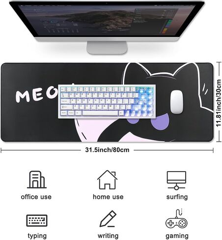 YUNZII Keynovo Gaming Mouse Pad, Large Mouse Pad, Non-Slip 4mm Laptop Gaming Desk Pad for Office and Home(Cool cat, 31.49'' x 11.8'') in Saudi Arabia
