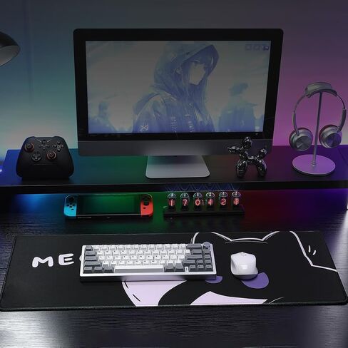 YUNZII Keynovo Gaming Mouse Pad, Large Mouse Pad, Non-Slip 4mm Laptop Gaming Desk Pad for Office and Home(Cool cat, 31.49'' x 11.8'') in Saudi Arabia