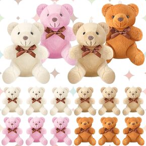 Skylety 16 pcs mini bear محشو بالحيوان 4 بوصة الدب المفتاح الأساسي لحفل عيد ميلاد حفل زفاف (أسلوب بسيط)