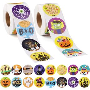 ملصقات لفة Lorvain Halloween - 1000 PCS Kids Teens Pumpkin Bupers Witch Web Ghost Favor