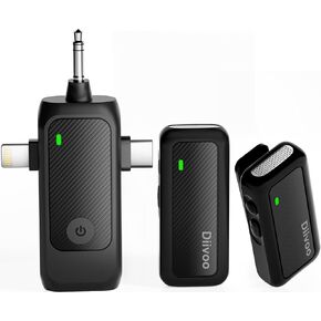 ميكروفونات Diivoo اللاسلكية Lavalier متوافقة مع iPhone، هاتف Android، كاميرا، USB-C، ميكروفون بطارية 10 ساعات، ميكروفون صغير الحجم مع خاصية إلغاء الضوضاء لتسجيل الفيديو، Vlog، YouTube، TikTok