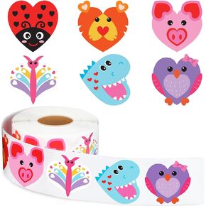 Geyee 600 Pcs Valentine Stickers for Kids Animal Heart Shaped Sticker Love Sticker Labels Envelope Sealing for Kids Girls Boys Valentine's Day Gifts Classroom School Party Favors