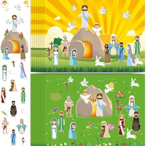 16 مجموعة تجعل عيد الفصح يعيش ملصقات ملصقات عيد الفصح ديني للأطفال DIY الحرف الفصول الدراسية الحفلات ألعاب الكتاب المقدس نشاط التعليم الديني