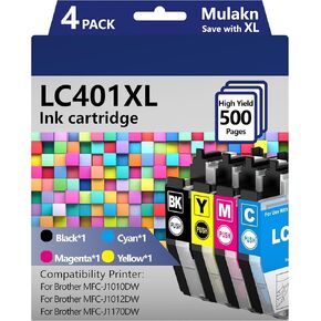 LC401XL LC401 for Brother LC401XL LC401 Ink Cartridges for Brother MFC-J1010DW MFC-J1012DW MFC-J1170DW DCP-J1800DW DCP-J1140DW Printer - 4PK High Yield (Black Cyan Magenta Yellow)