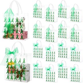 Kolldenn 24 PCS 8 '' 'شهر التوعية بالصحة العقلية يفضل أن تكون أكياس هدايا الشريط الخضراء واضحة أنشطة الوعي بالصحة العقلية الإمدادات للنساء الرجال