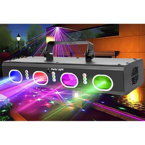 ترقية 4 عدسات DJ ديسكو أضواء للحفلات عرض ضوء الليزر مع 9 أضواء LED القوية عن بعد والتحكم DMX512، أضواء النادي المنشط بالصوت لحفلات المنزل وأعياد الميلاد والهالوين وعيد الميلاد