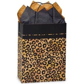 Black & Kraft Safari Leopard Print Paper Paper Shopper Gift - كمية 5