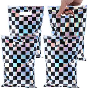 50 PCS قزحية قزحيور مقطوعة في سباق السيارات الأكياس الأكياس ، والبلاستيك الأسود والقزحية حقائب جيدة لحفلة عيد الميلاد ، وأكياس الحفلات ، ومصالح حفلات السباق ، وزينة حفلة عيد ميلاد السباق السريعة.