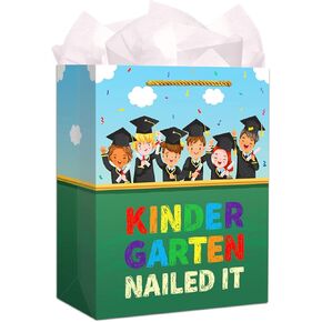 FLYAB Kindergarten Graduation Gift Bag for Kids Students 11.5" Funny Graduation Gift Bag with Tissue Paper Kindergarten Nailed It Graduation Gift Bags for Kindergarten Preschool Pre-K
