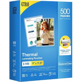 ملاءات التصفيح Ktrio ، تحتوي على 8.5 × 11 بوصة ، و 200 حزمة ، و 3 مل مللي أكياس صفيحة حرارية واضحة للمصفوف ، وورقة تصفيح 9 × 11.5 بوصة للمدرسة والمنزل والمكتب