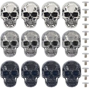 Superfindings 12sets 3Colors alloy skull stud prol rocull conchos conchos screw back leather crafting skull for punk style clothing accessories diy craft decoration ، hole: 2.4mm mm