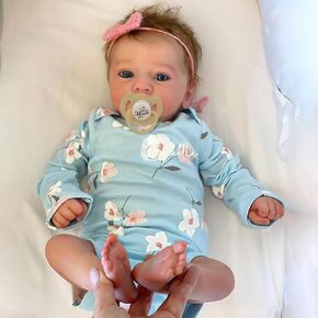 ADFO Reborn Baby Baby Dolls 17 بوصة فتاة فيدو دمى طفل واقعية مع قطعة قماش ناعمة الجسم بني شعر حياة حقيقية دمية مع إكسسوارات التغذية للأطفال 3+