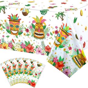 3 Pieces Tiki Party Decorations Tablecloths Hawaiian Luau Table Covers Plastic Disposable Tropical Table Clothes for Aloha Tiki Bar Tropical Summer Beach Pool Birthday Party Supplies, 54 x 108 Inches