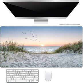 مشهد شاطئ Eobtain شاطئ كبير وسادة الماوس الساحلية الساحلية Sunset Desk for لوحة المفاتيح والطبيعة الطبيعة المناظر الطبيعية سطح المكتب Sea سطح المكتب للمكتب سلس غير قابلة للانزلاق Mousepads ، 31.5x15.7 بوصة
