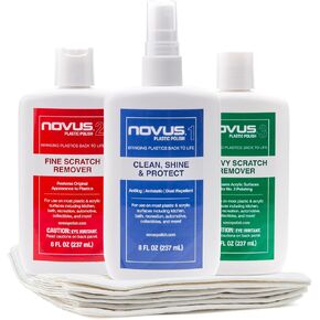 NOVUS-PK1-8 | Plastic Clean & Shine #1, Fine Scratch Remover #2, Heavy Scratch Remover #3 and Polish Mates Pack | 8 Ounce Bottles
