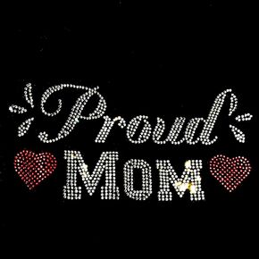 2 Pcs Bling Proud Mom with Love Iron on 8' Width Rhinestones Patch Crystal Hotfix Heat Transfer DIY Applique