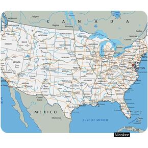 Gaming Mouse Pad USA High Detailed United States of America Road Map Labeling City Texas Non-Slip Rubber Mouse Pad for Computers, Laptop, Office, Home Rectangle Mousepad 9.5 Inch x 7.9 Inch