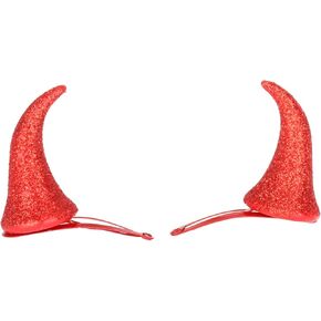 Olen Red Glitter Devil Horn Hair Clips, Cosplay Horn Accessories, Demon Headband for Women Girls Kids, 2 Pack