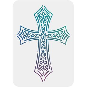 FINGERINSPIRE Cross Stencil A4 Size Rectangle Crucifix Painting Stencil Template Reusable Christmas Stencil for Crafts and Decorations（Plastic