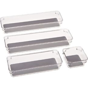 Simplify 4 Piece Multipurpose Drawer Organizers | Bathroom | Vanity | Cosmetic & Jewelry Storage | Kitchen | Clear