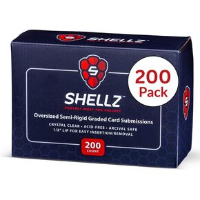 Shellz Oversized Semi Rigid Card Holders 200ct (4 Packs of 50) | 3 5/16" x 4 7/8" - Ideal for PSA, BGS & Grading | Clear PVC Card Holders | 1/2" Lip for Easy Insertion & Removal