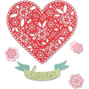 Sizzix Thinlits Die Set 10pk Doily Heart بقلم جنيفر Ogborn | 666017 | الفصل 4 2022 ويفر ، رمادي