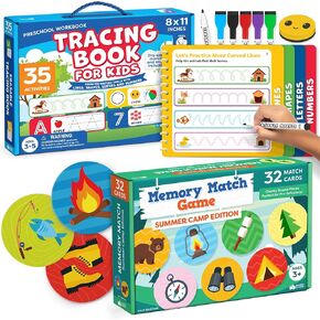 Handwriting Tracing Book for Kids & Summer Camp Matching Memory Game - Preschool Learning Activities