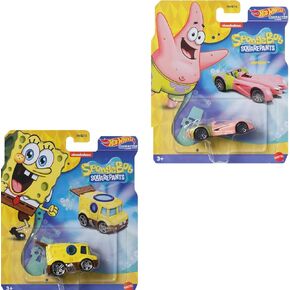 Hot Wheels Character Cars Spongebob Squarepants and Patrick Set of 2 Diecast Vehicles