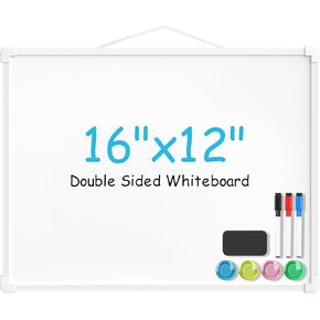 Bundle of 2 Sets- MaxGear Small White Boards, 16"x12" Double-Sided Hanging Small Dry Erase Board & 9''x 12'' Mini White Board