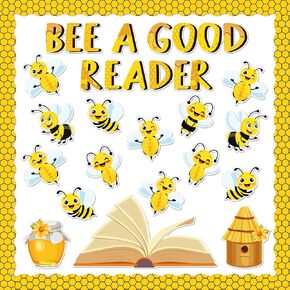 JarThenaAMCS Bee Bulletin Board Decoration Set Bee A Good Reader Letter Cut-Outs Yellow Summer Bee Theme Honeycomb Ball Border Trims with Glue Points for DIY Party Office School Classroom Decor